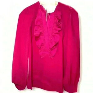 🌸 J Crew - Raspberry Blouse w V-Neck and Ruffles- Women’s XS 🌸